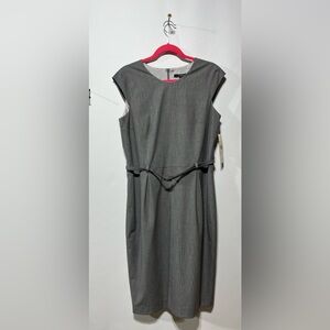 LOUBEN Grey Slit Pencil‎ Dress Classic Belted Women’s Size 10 New With Tags